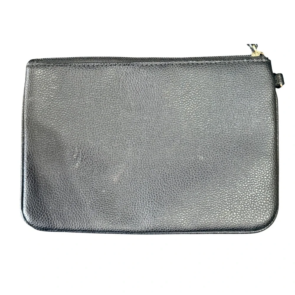 Victoria's Secret Wristlet Clutch Womens Black Faux Leather Gold Heart Studs Y2K